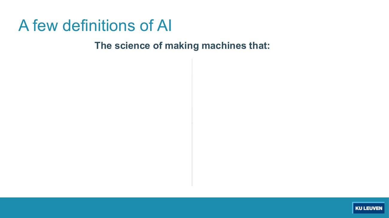Slide with the heading 'The science of making machines that:' and an empty two-by-two frame divided by a vertical line.