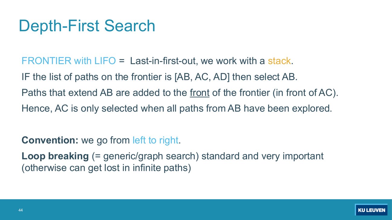 Slide: LIFO rules in words, with the left-to-right convention and the loop-breaking warning
