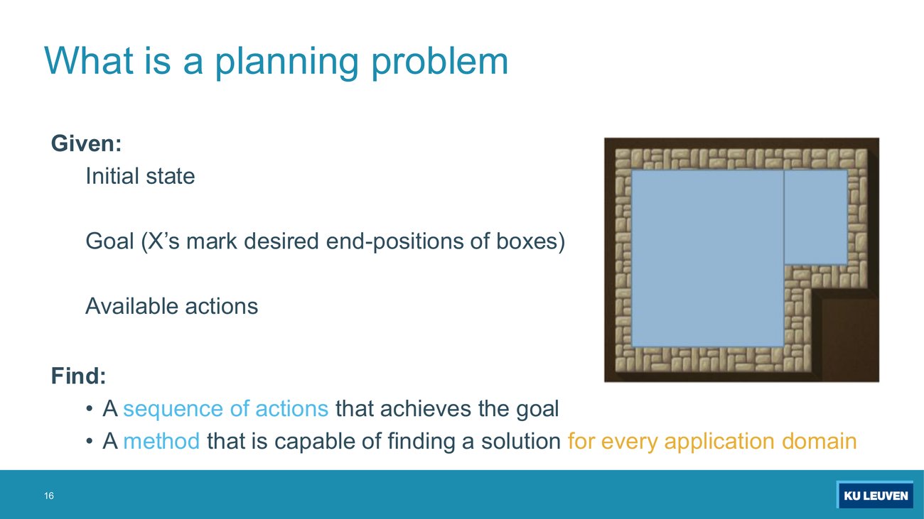 The Sokoban level with two large blue rectangles covering the puzzle interior, beside the added line: a method that is capable of finding a solution for every application domain